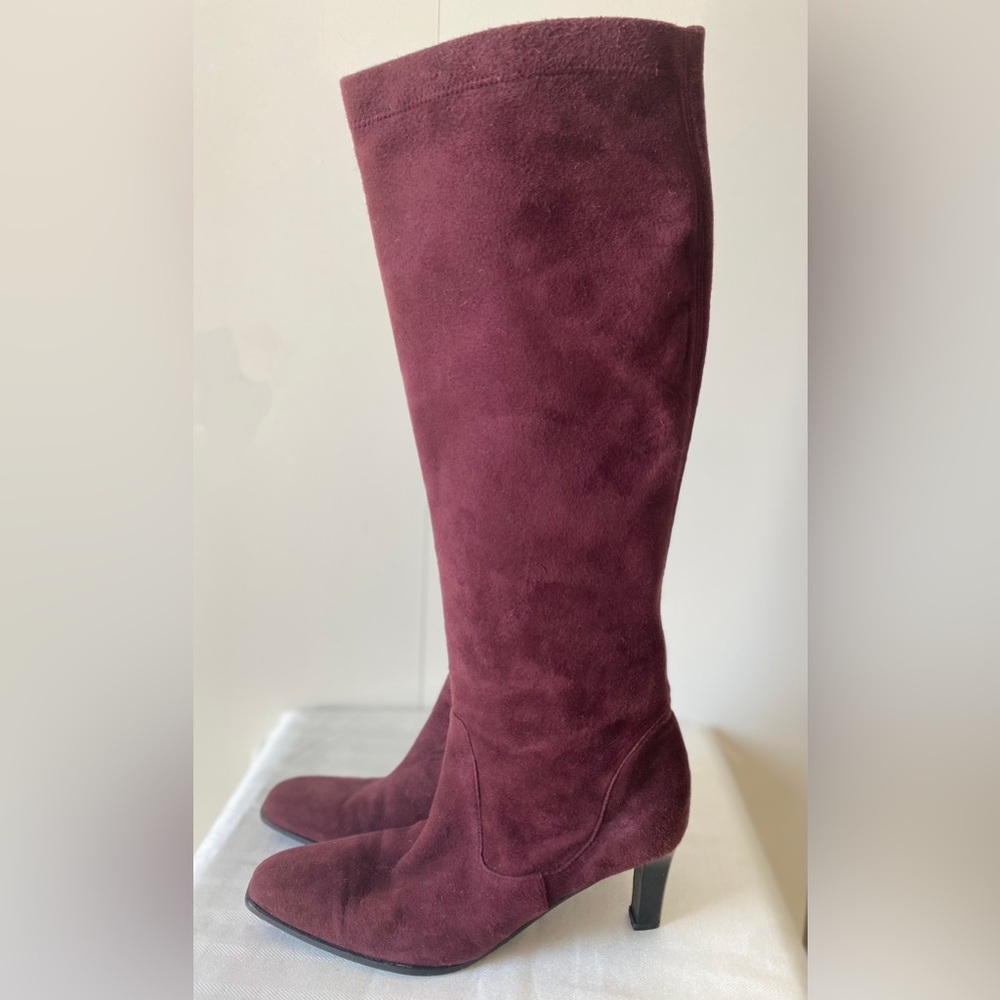 Cole Haan Stretch Suede Knee High Boots in Burgundy